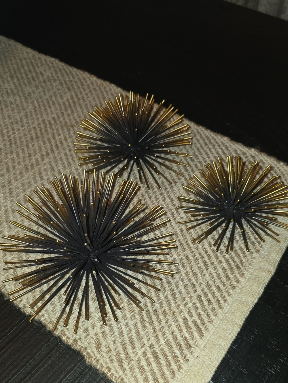 Decorative Black and Gold Sea Urchin Sculptures